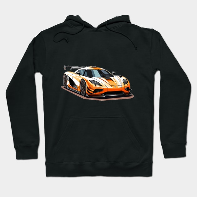 Koenigsegg Orange Cartoon Print Hoodie by SynchroDesign